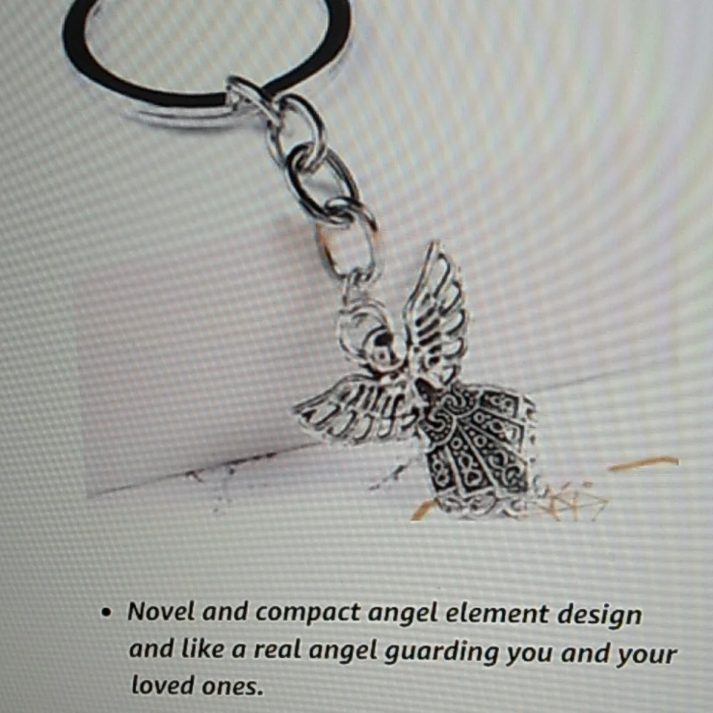 Phaeton Silver Tone Guardian Angel Charm Keychain 1 x 3 1/4 inch total w keyring - Picture 3 of 9